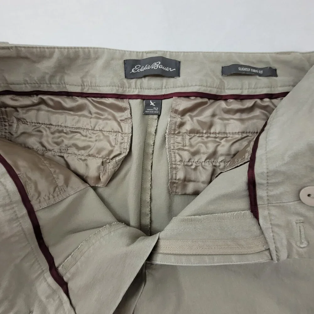 Eddie Bauer Pants Women's 12 TALL Khaki Tan Slightly Curvy Fit Cotton Twill - Picture 5 of 12